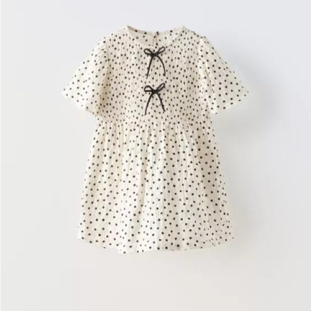 ZARA Girls Off-White Polka Dot Dress Size 4